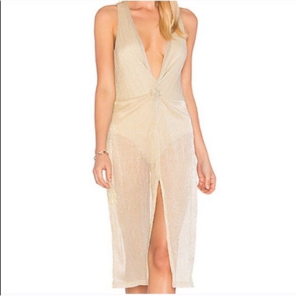 Majorell Revolve Bodysuit Dress Gold Sheer Size XS Deep V-Neck Glam Club Party
